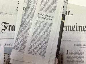 Mehr über den Artikel erfahren Klaus Rössler wird mit Feuilleton-Preis der Frankfurter Allgemeinen Zeitung ausgezeichnet