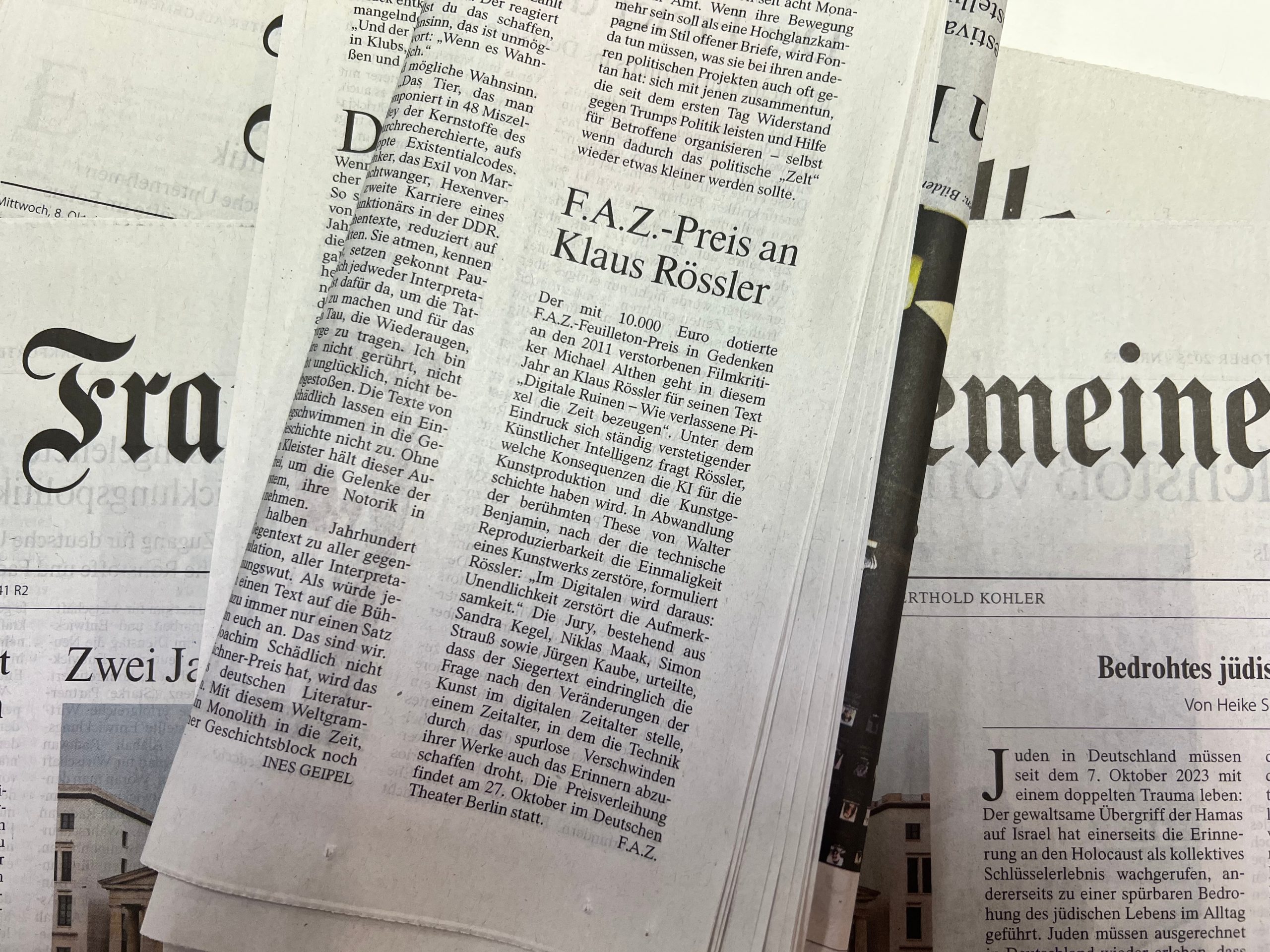 Mehr über den Artikel erfahren Klaus Rössler wird mit Feuilleton-Preis der Frankfurter Allgemeinen Zeitung ausgezeichnet